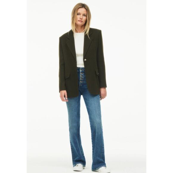 ZARA Limited Edition Wool Blend Dark Olive Green Blazer Jacket Gold Buttons sz M - Picture 4 of 16